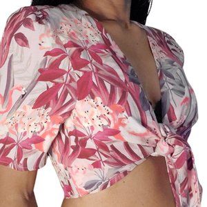 Zara Print Tie Front Crop Top